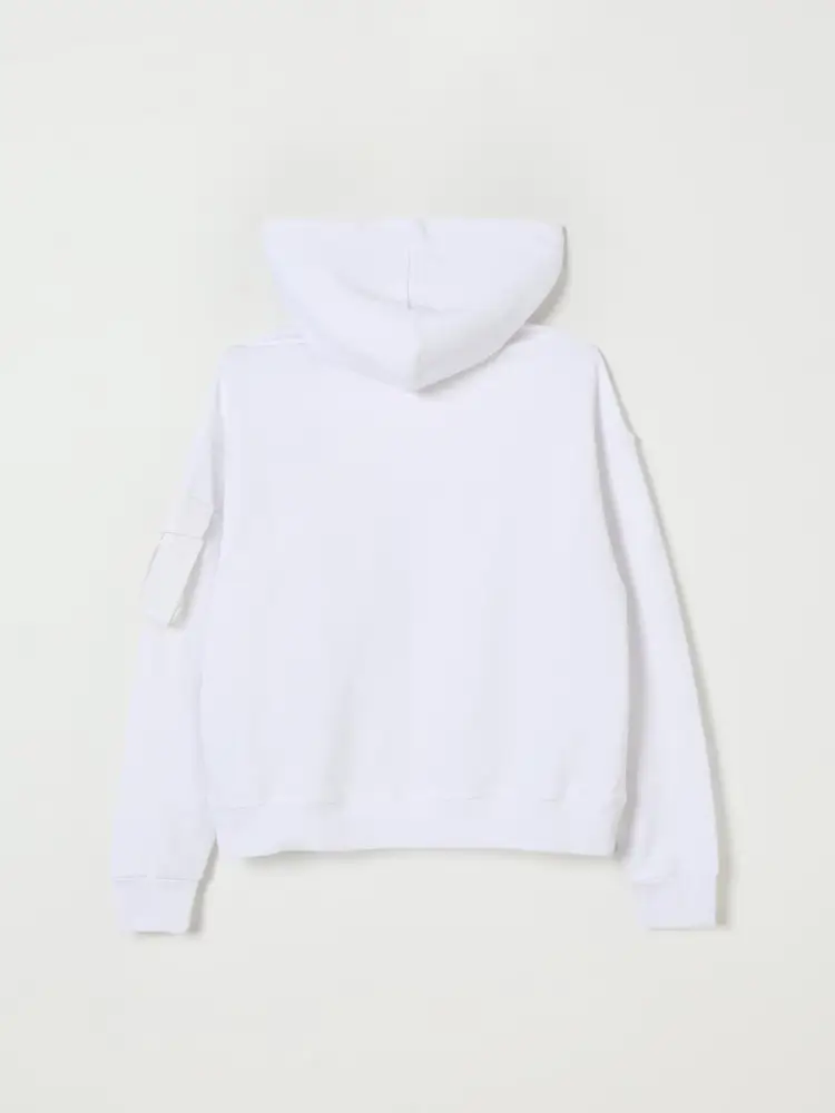 felpa bianca bambino in cotone con cappuccio logo sul petto miniatura 2