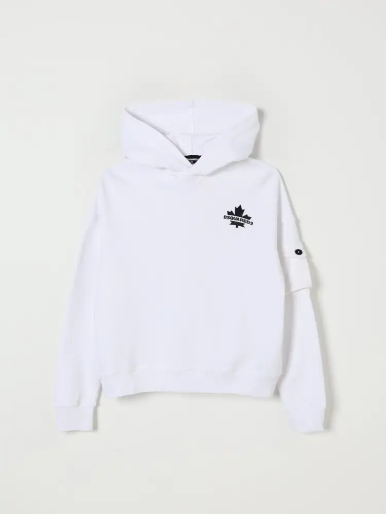 felpa bianca bambino in cotone con cappuccio logo sul petto