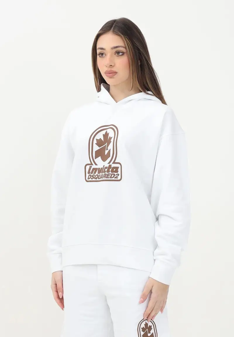 DSQUARED2 Felpa con cappuccio bianca per donna, ragazzi e bambini con stampa "Invicta Dsquared2"