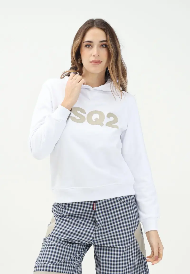 Felpa con cappuccio bianca per donna, ragazzi e bambini rifinita da ricamo logo miniatura 2