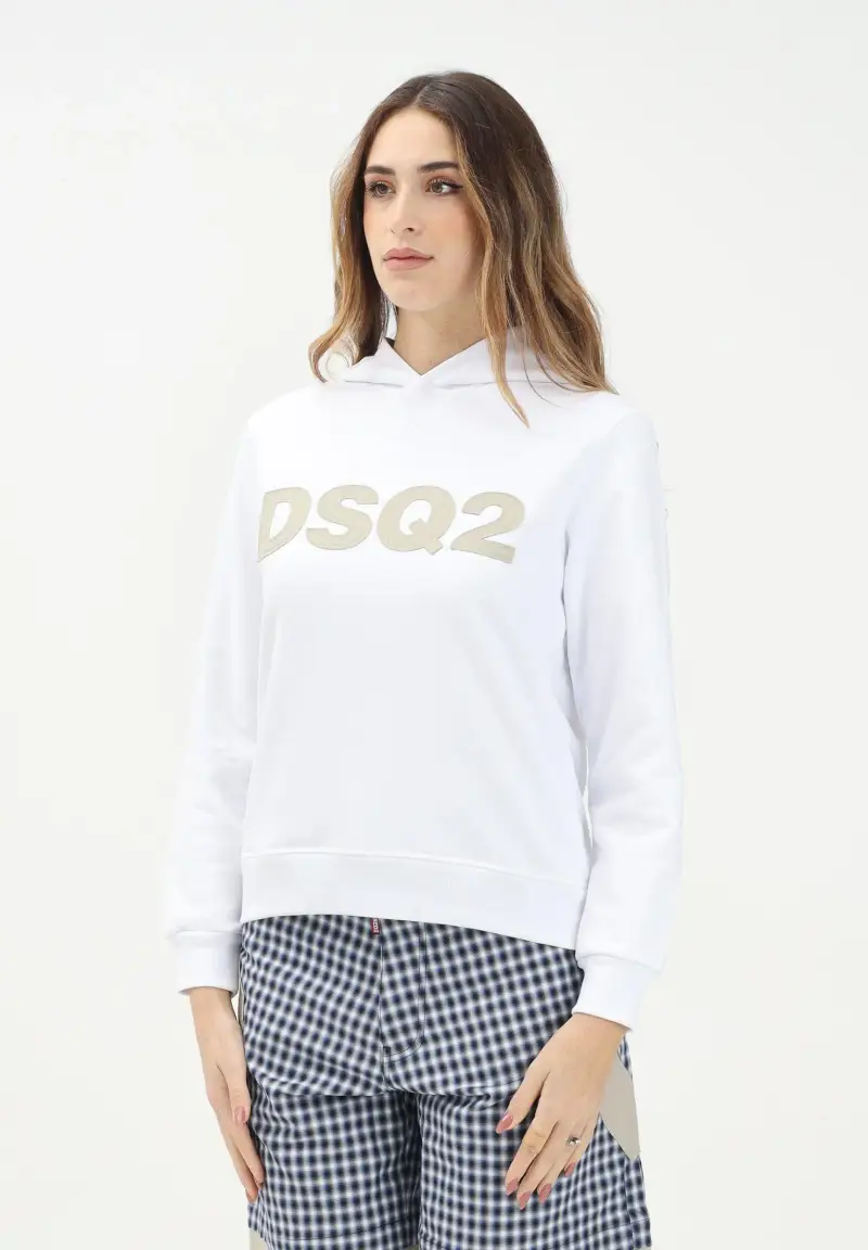 Felpa con cappuccio bianca per donna, ragazzi e bambini rifinita da ricamo logo