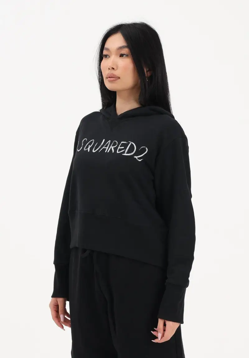 Felpa con cappuccio nera per donna, ragazzi e bambini rifinita da logo