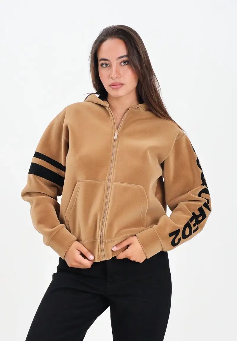 Felpa con zip beige per donna, ragazzi e bambini in neoprene floccato miniatura 2