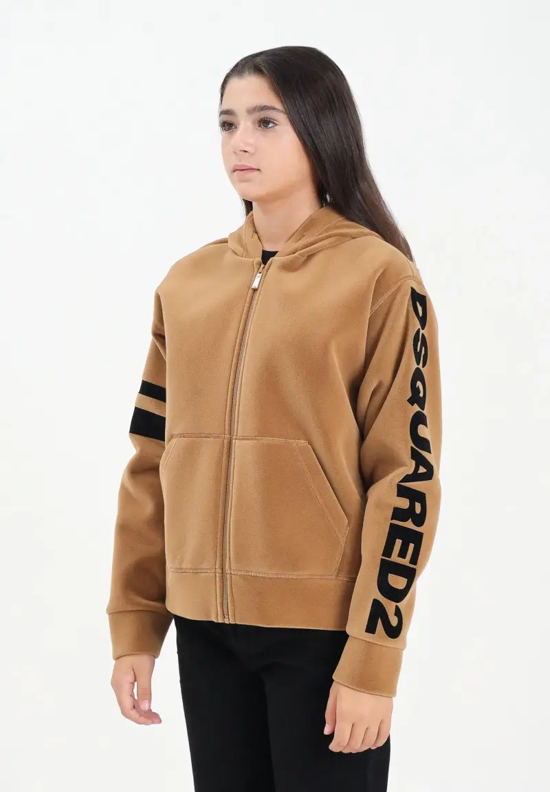 Felpa con zip beige per donna, ragazzi e bambini in neoprene floccato miniatura 3