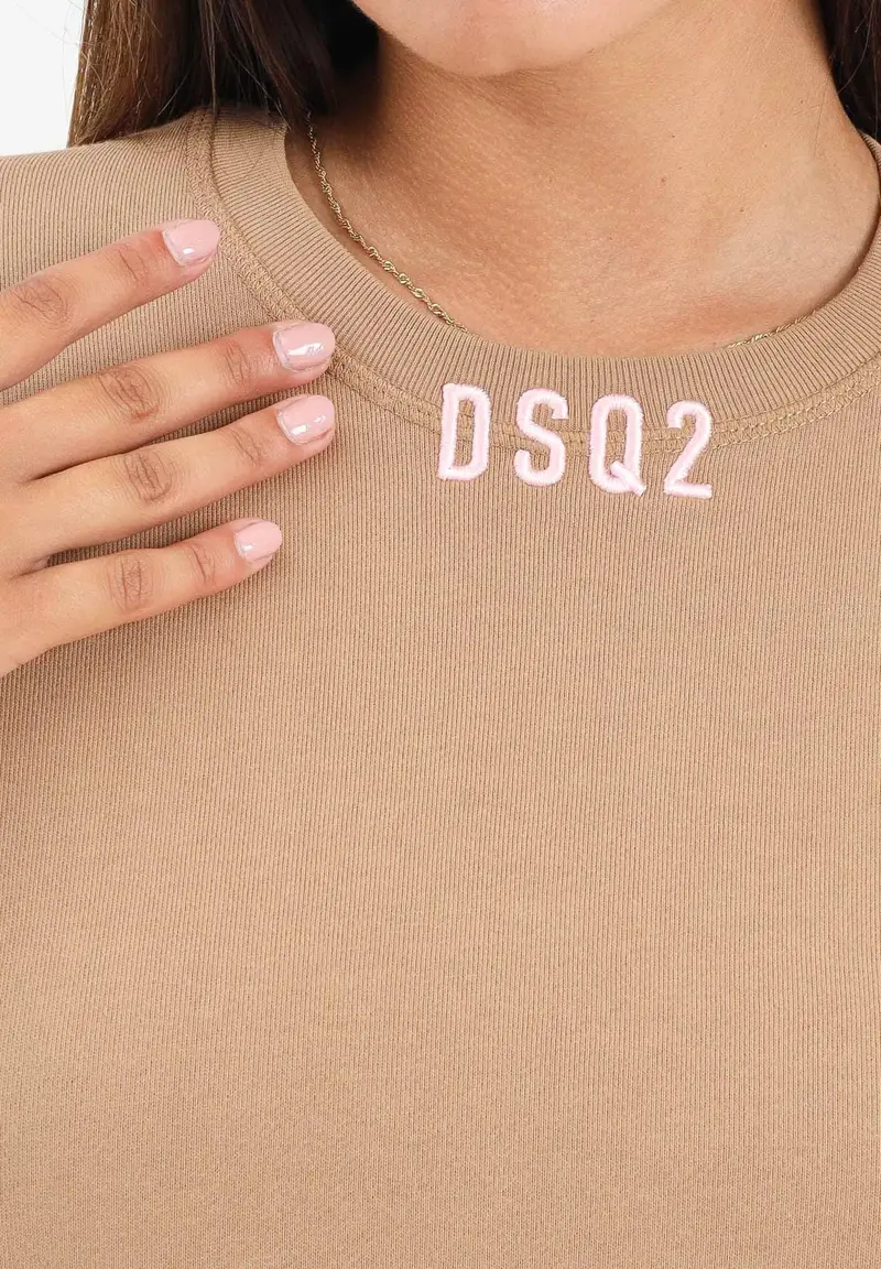 Felpa girocollo beige per donna, ragazze e bambine con logo DSQ2 miniatura 3