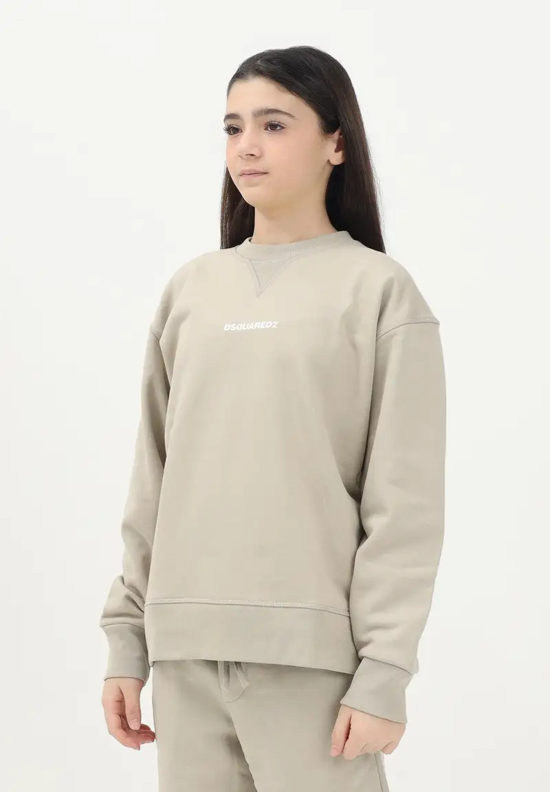 DSQUARED2 Felpa girocollo beige per donna, ragazzi e bambini con stampa logo miniatura 3