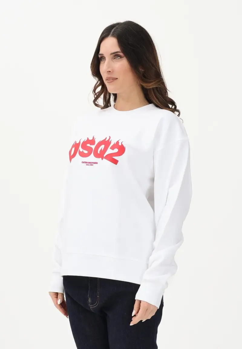Felpa girocollo bianca per bambino, bambina e donna con logo DSQ2