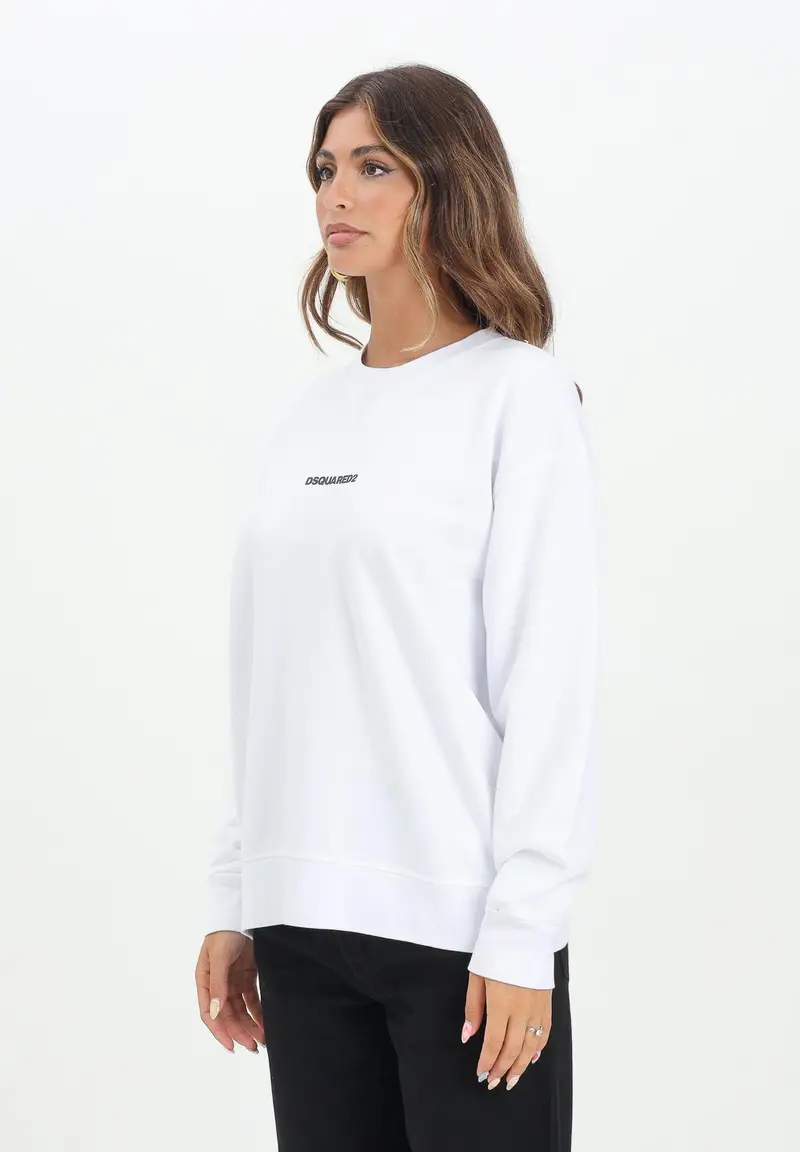 Felpa girocollo bianca per donna, ragazzi e bambini con stampa logo