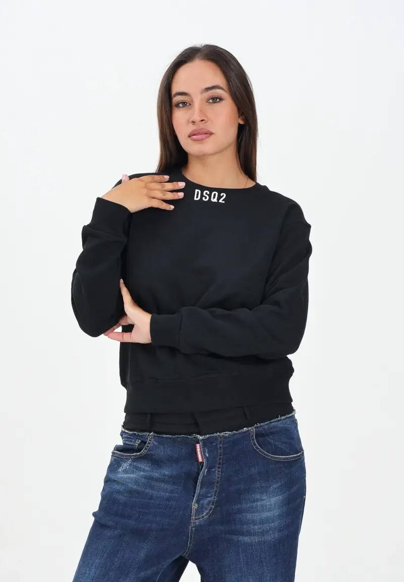 Felpa girocollo nera per donna, ragazze e bambine con logo DSQ2 miniatura 2