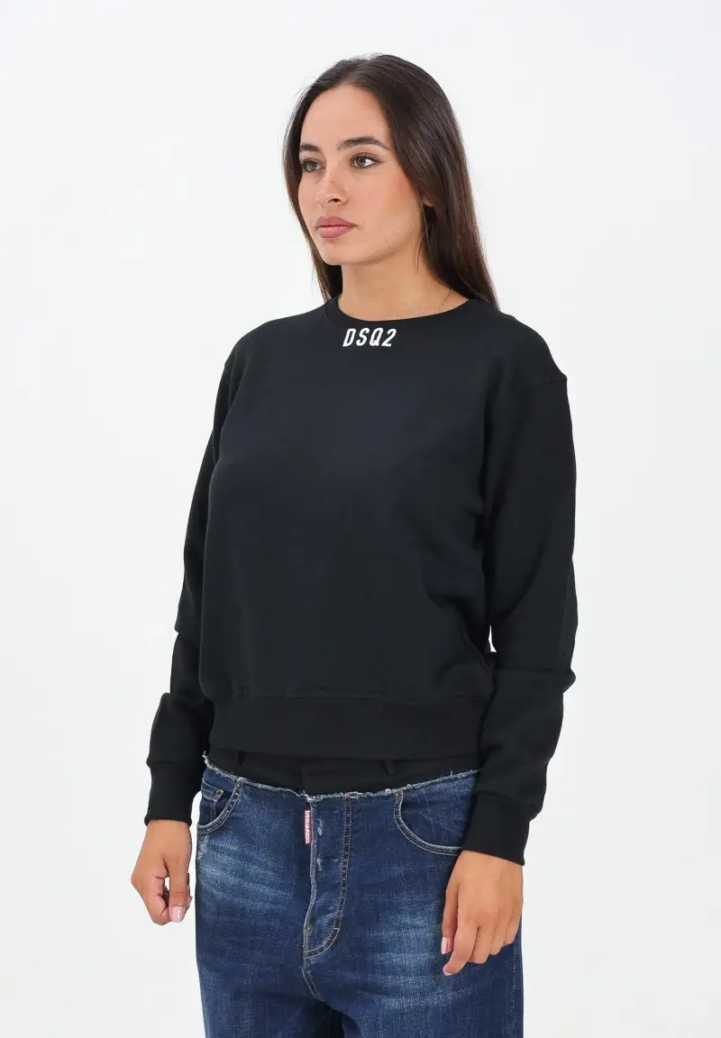 Felpa girocollo nera per donna, ragazze e bambine con logo DSQ2