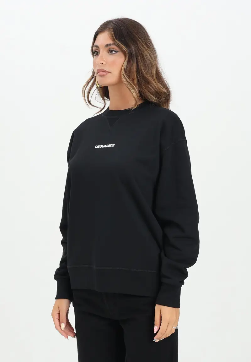 Felpa girocollo nera per donna, ragazzi e bambini con stampa logo