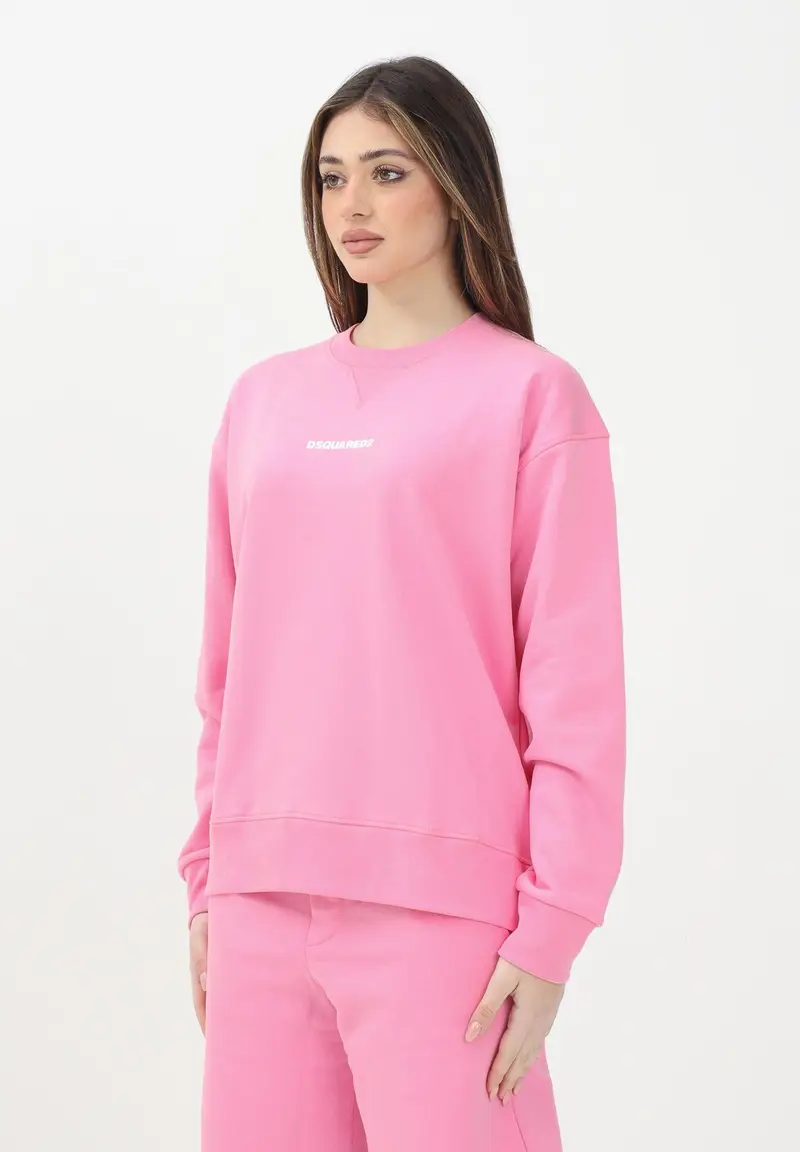 Felpa girocollo rosa per donna, ragazze e bambine con stampa logo