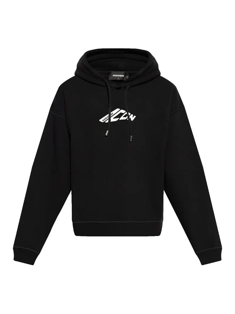 Felpa In Misto Cotone Con Cappuccio E Stampa Nero