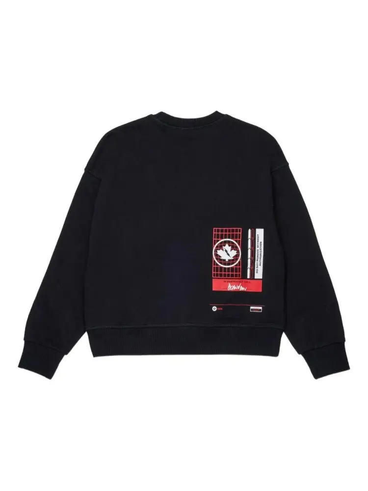 felpa nera bambino in cotone girocollo logo sul davanti e sul retro miniatura 2