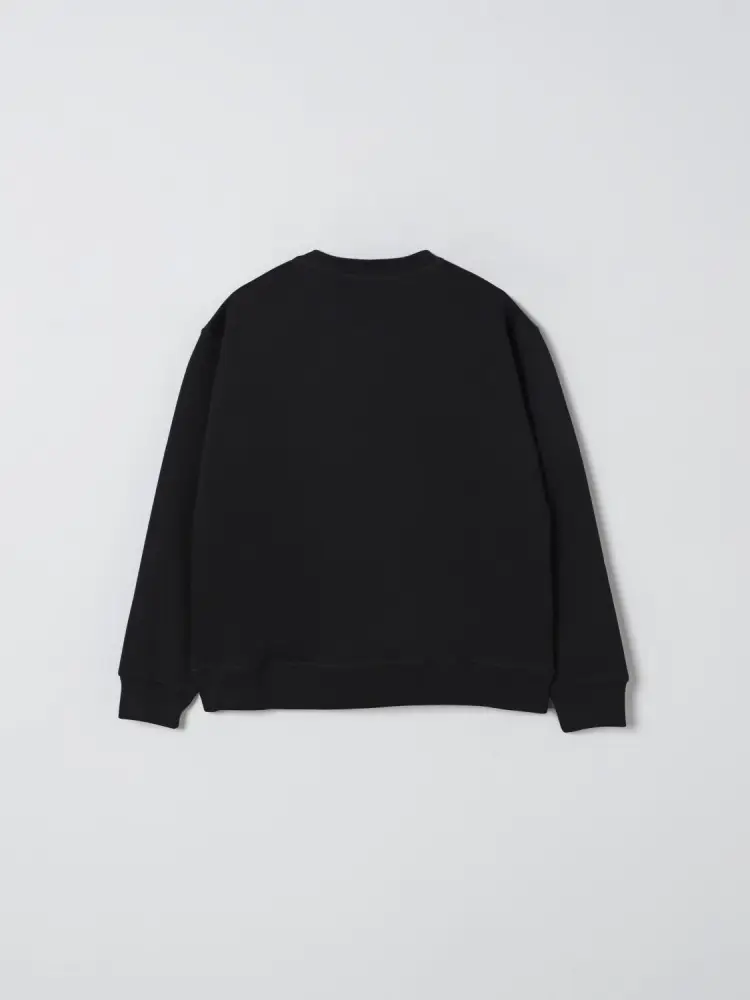 felpa nera bambino in cotone girocollo logo tono su tono miniatura 2