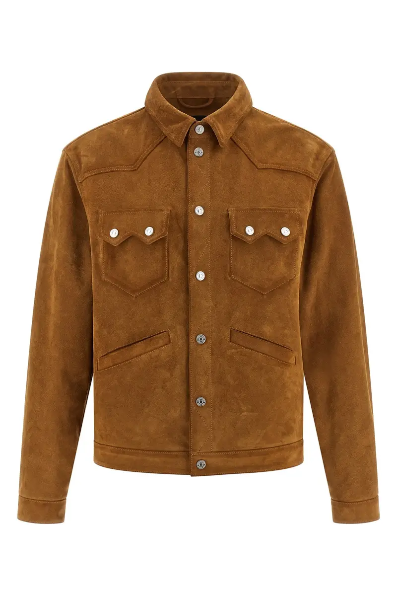 Giacca Suede Boxy Shirt Beige