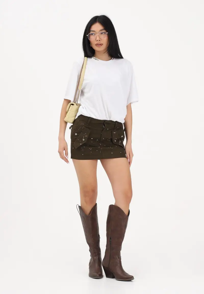 Gonna corta verde militare per donna, ragazze e bambine arricchita da effetto paint splatter miniatura 2