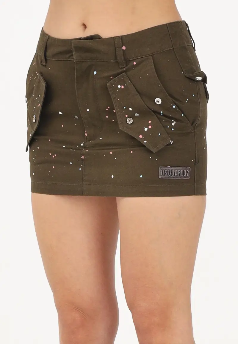 Gonna corta verde militare per donna, ragazze e bambine arricchita da effetto paint splatter miniatura 3