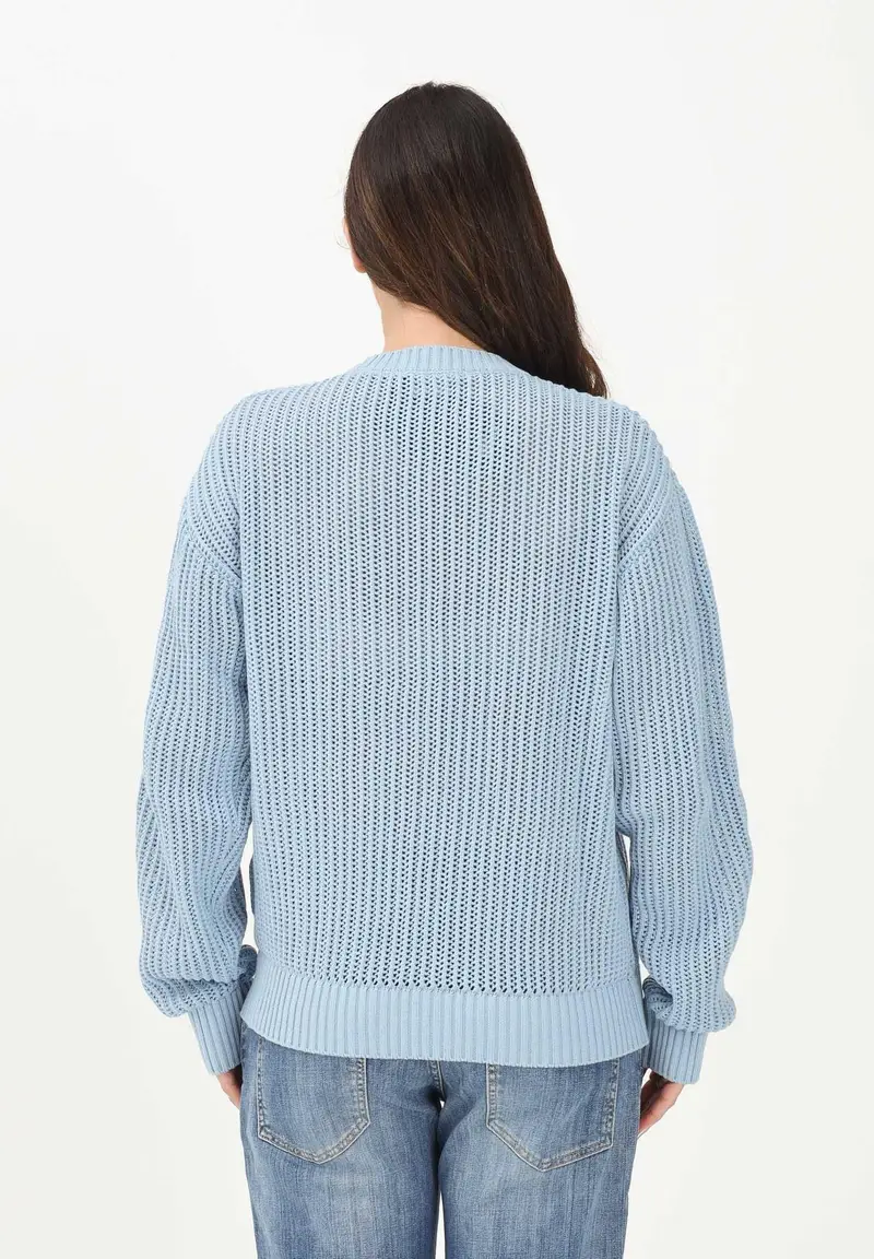 Maglioncino girocollo celeste per donna, bambino e bambina con maxi logo e patch miniatura 3