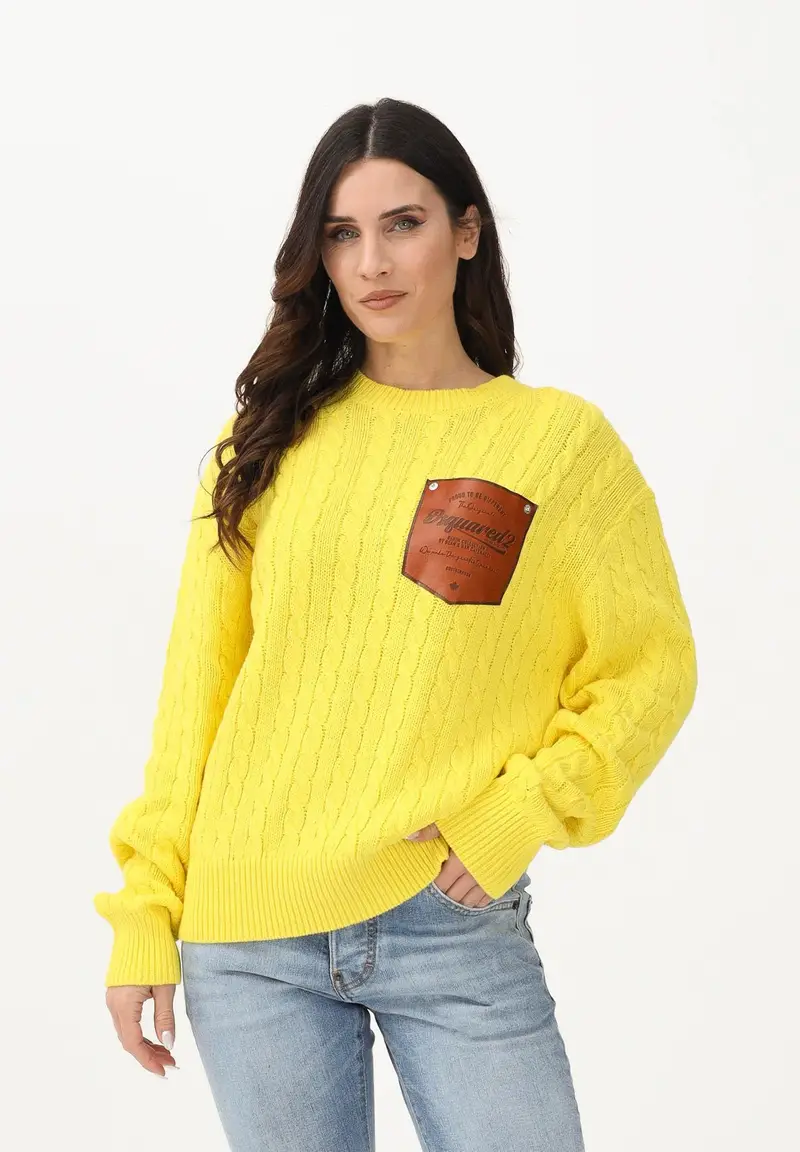 Maglioncino girocollo giallo per donna, bambino e bambina con patch logo miniatura 2