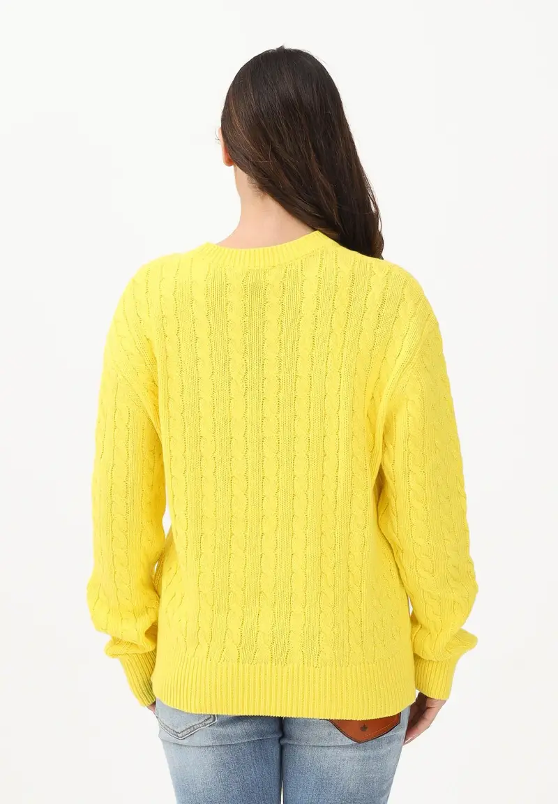 Maglioncino girocollo giallo per donna, bambino e bambina con patch logo miniatura 3