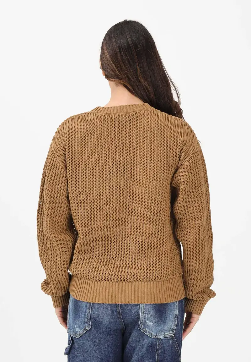 Maglioncino girocollo marrone per donna, bambino e bambina con maxi logo e patch miniatura 3