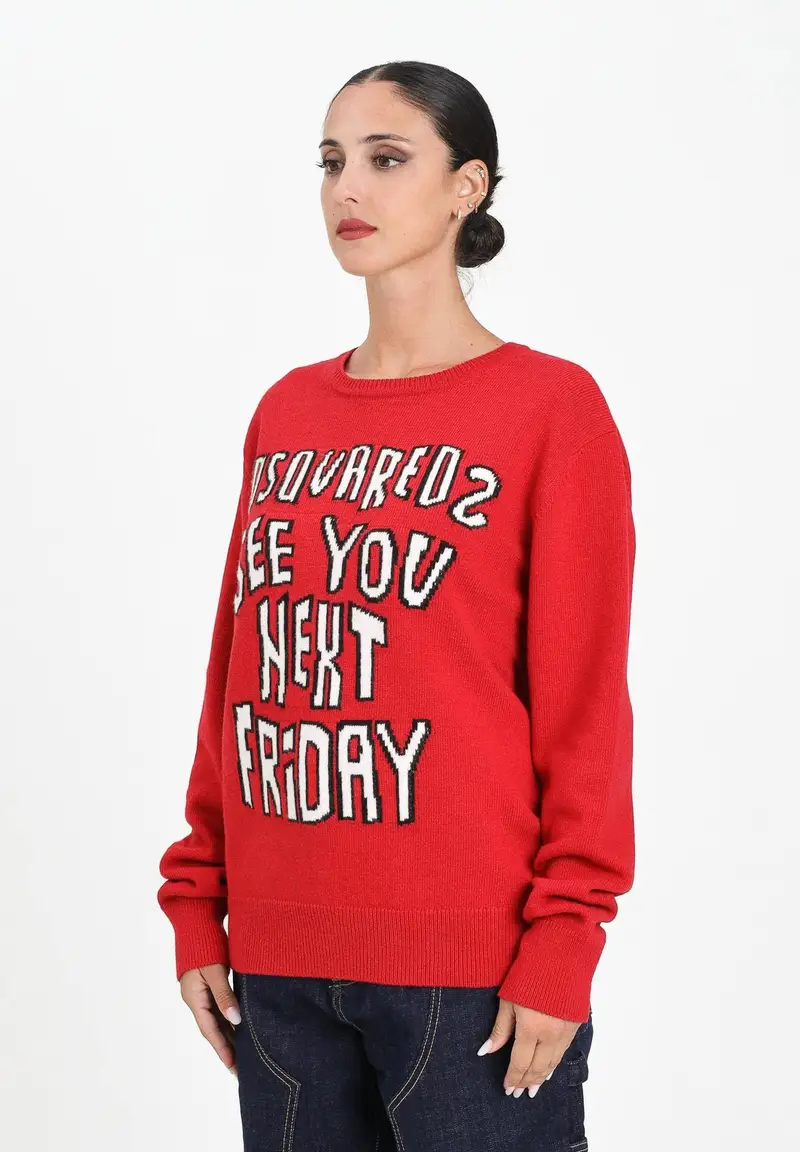DSQUARED2 Maglioncino girocollo rosso per donna, ragazzi e bambini con lettering