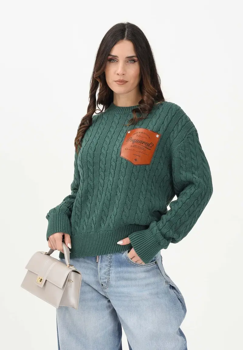 Maglioncino girocollo verde per donna, bambino e bambina con patch miniatura 2