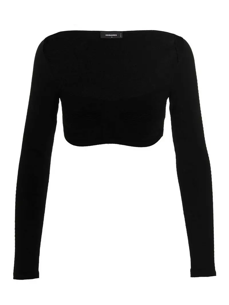 Maglione corto a coste Nero