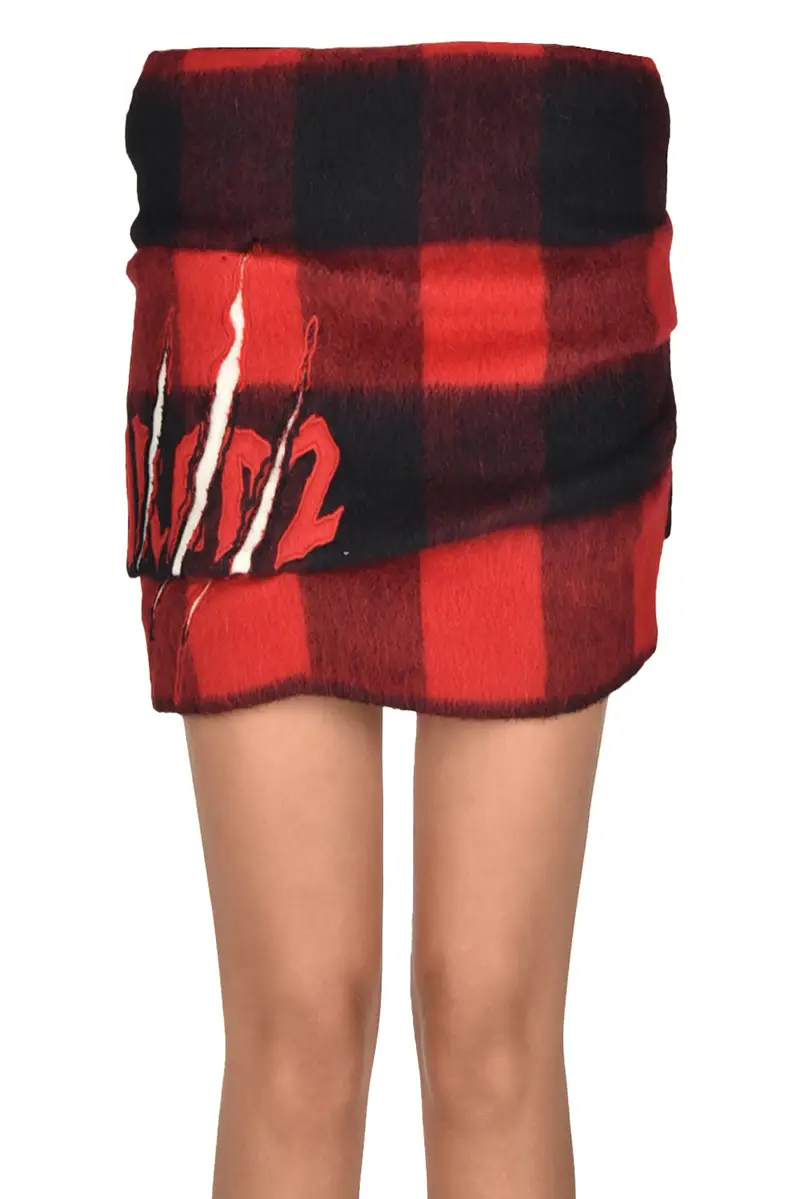 Mini gonna in panno stampa check Rosso