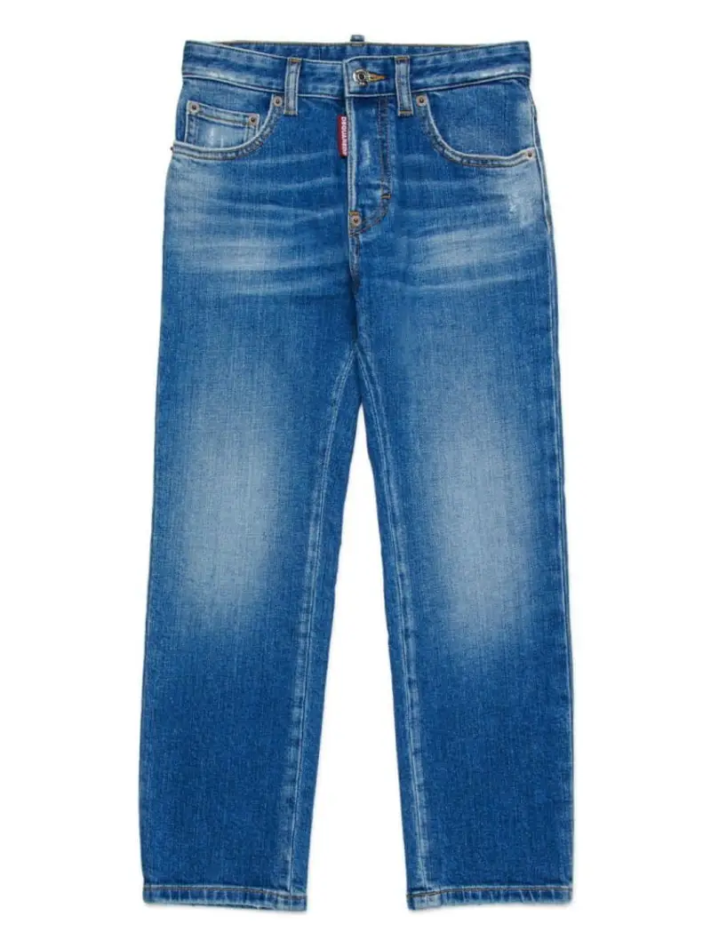 Dsquared2 pantalone in denim medium bambino patch logo sul retro