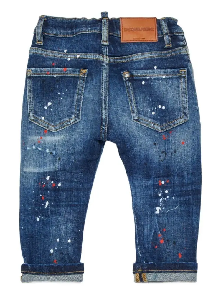 pantalone in denim scuro neonato con logo miniatura 2