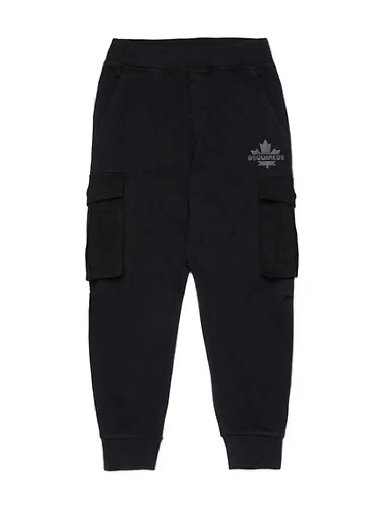 pantalone nero bambino cargo logo sul lato
