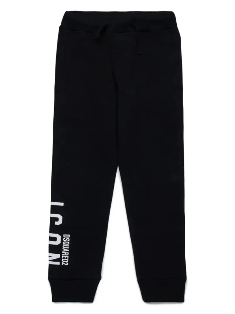 Dsquared2 pantalone nero bambino tuta in cotone logo lettering sul fondo