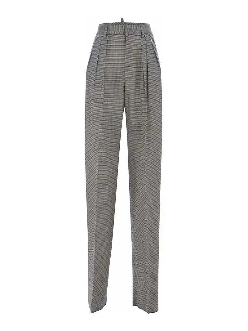 Pantaloni in misto lana pied de poule Grigio
