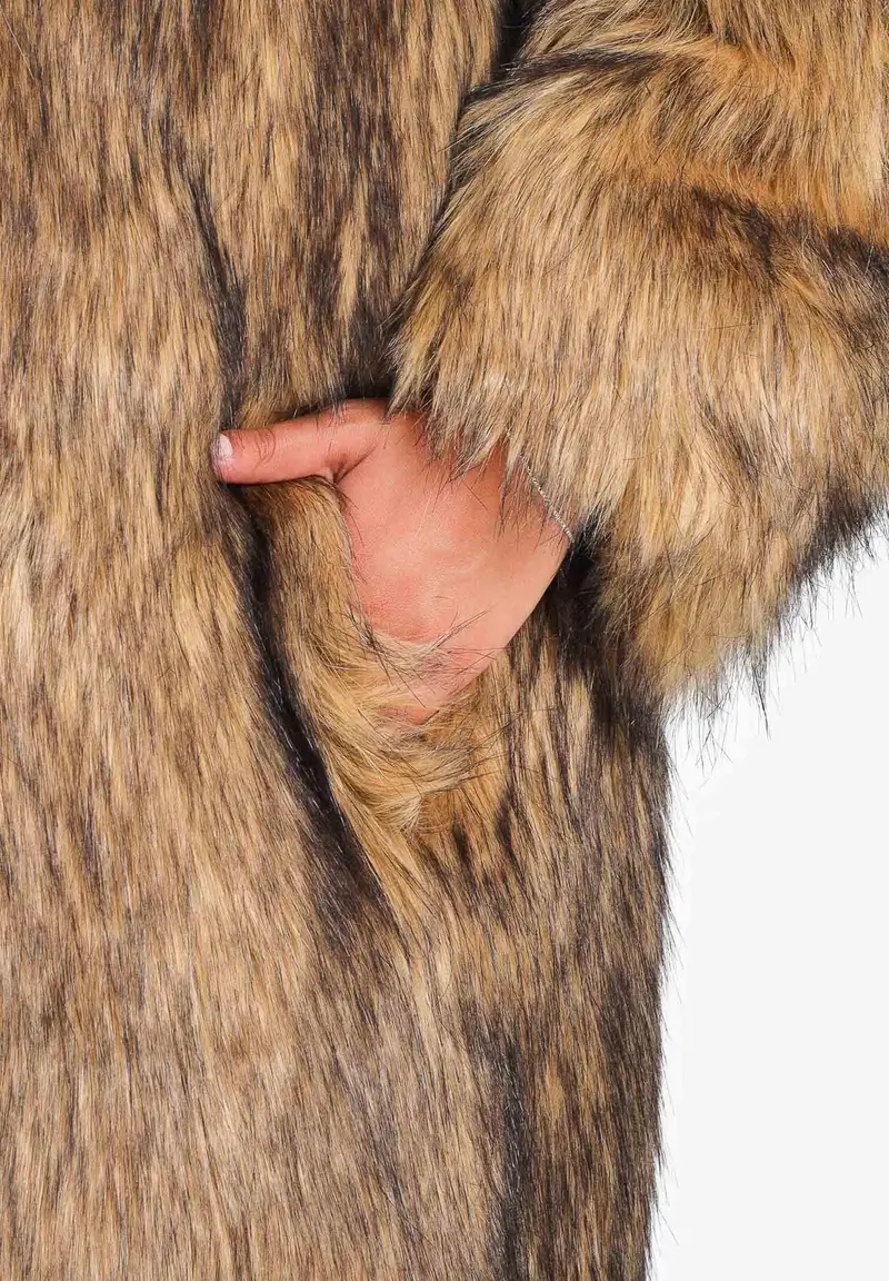 Pelliccia lunga in eco-pelliccia beige per donna e ragazze miniatura 3