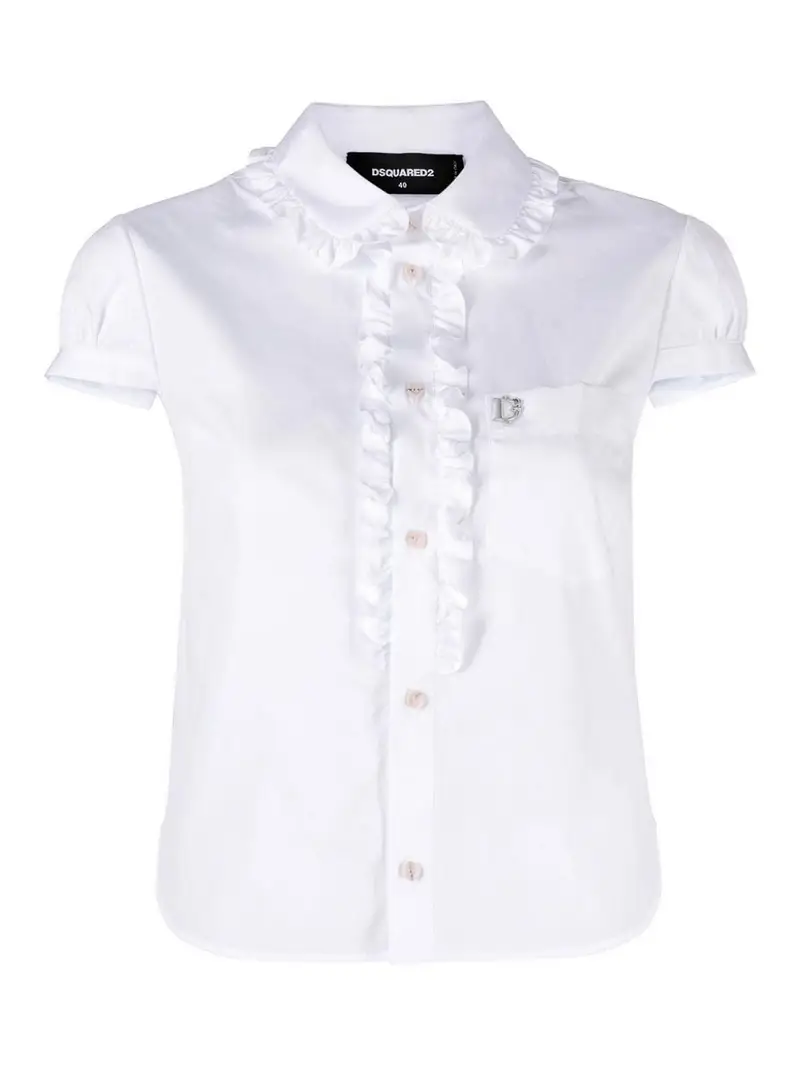 Piccola camicia in cotone con volant Bianco