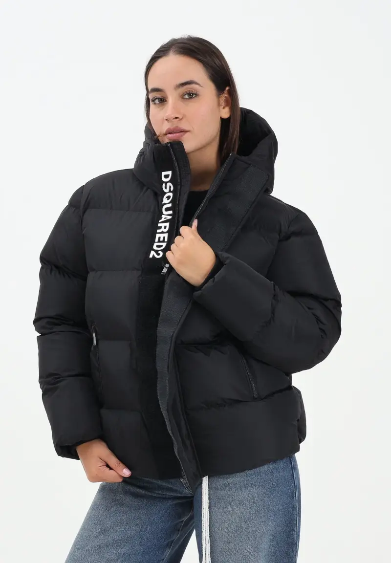 Piumino nero per donna, ragazzi e bambini con logo miniatura 2