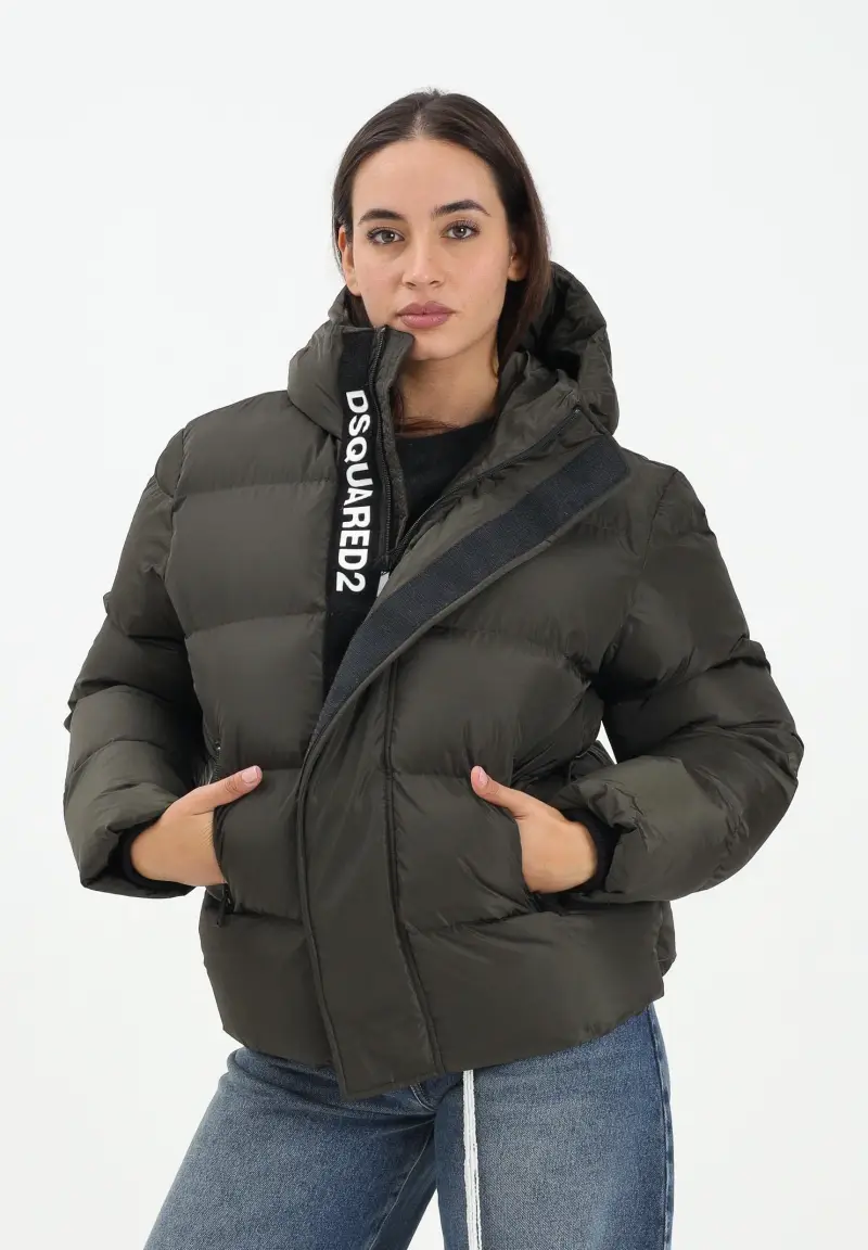 Piumino verde oliva per donna, ragazzi e bambini con logo miniatura 2