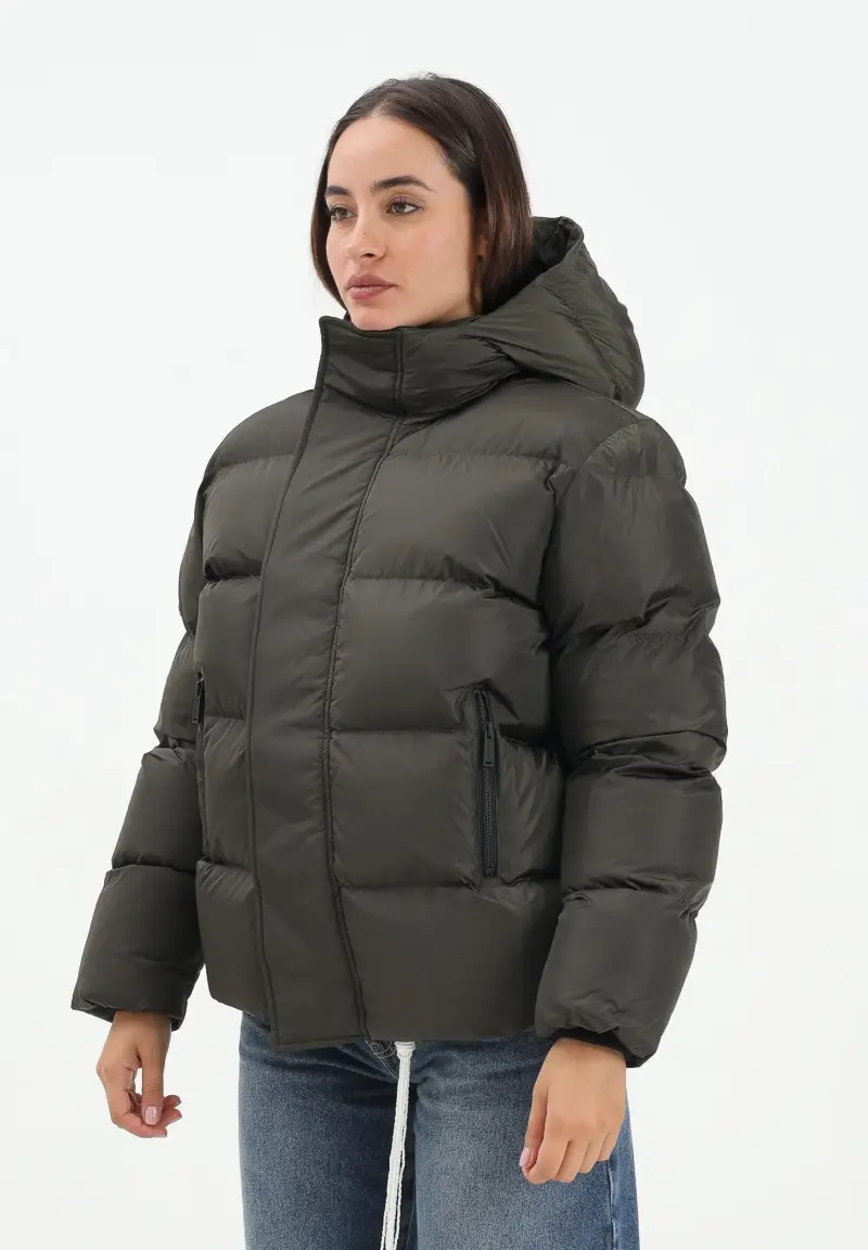 Piumino verde oliva per donna, ragazzi e bambini con logo