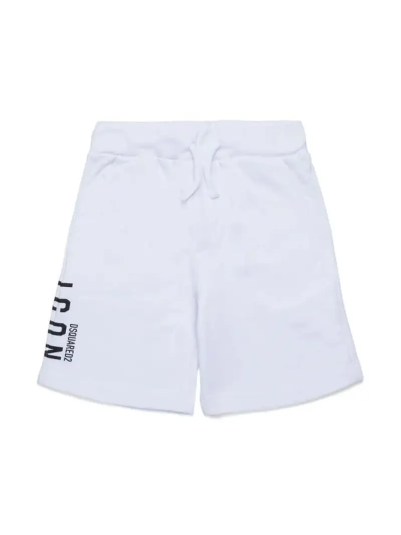 Dsquared2 shorts bianco bambino in cotone logo lettering sul lato