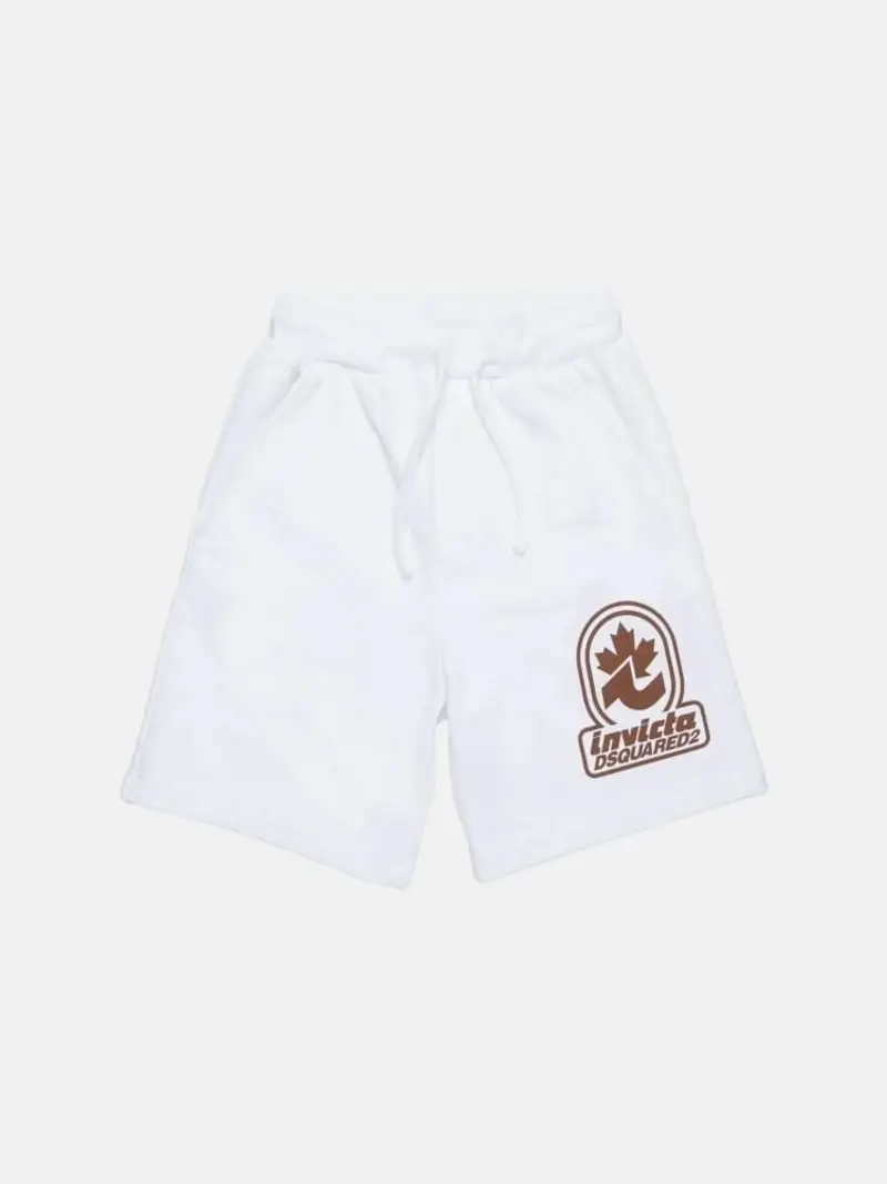Dsquared2 shorts bianco ragazzo in cotone maxi logo sul fondo