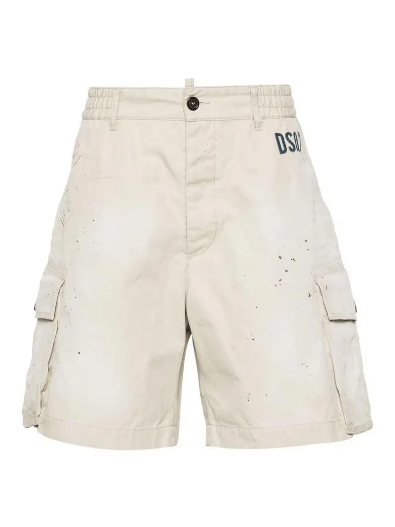 Shorts cargo con dettagli schizzi di vernice Beige