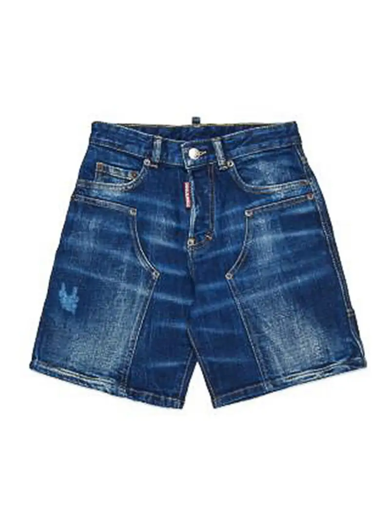 Shorts In Denim Con Logo Blu