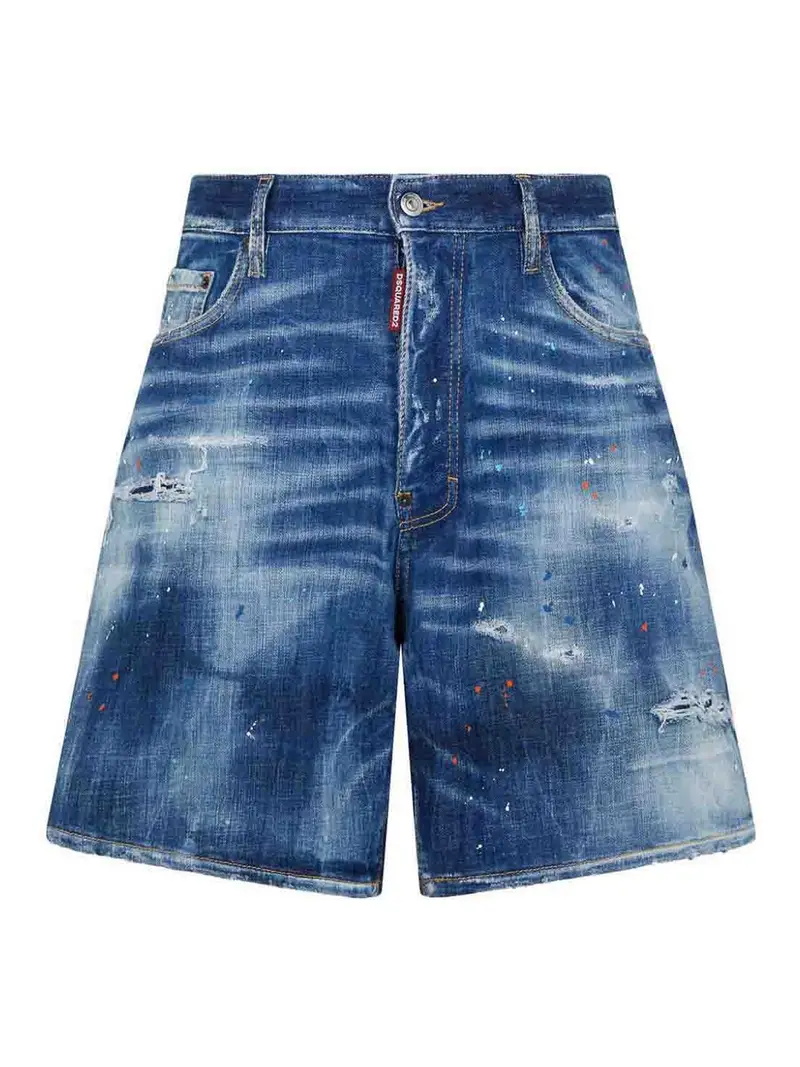 Shorts in denim con schizzi di vernice Blu scuro