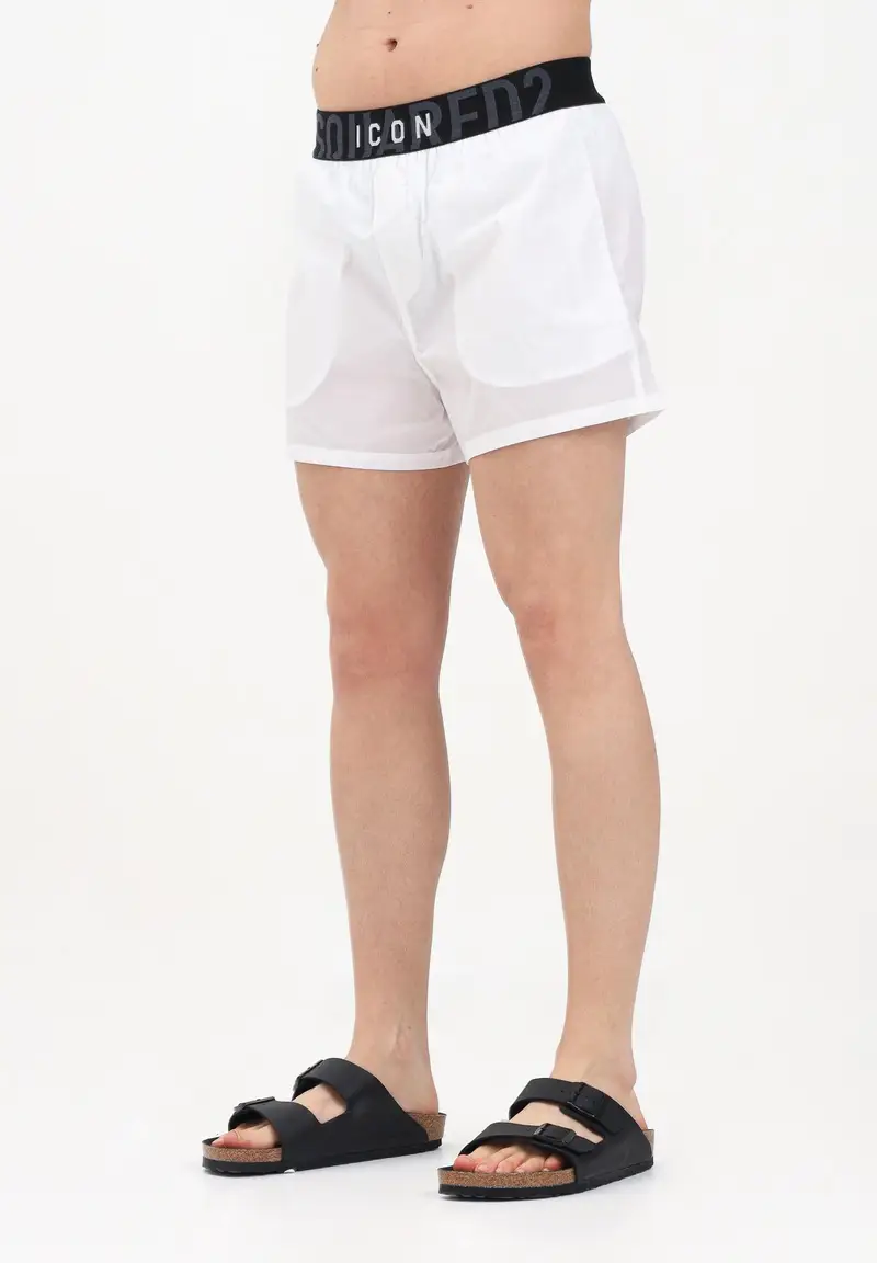 DSQUARED2 Shorts mare bianco da uomo con fascia elastica logata