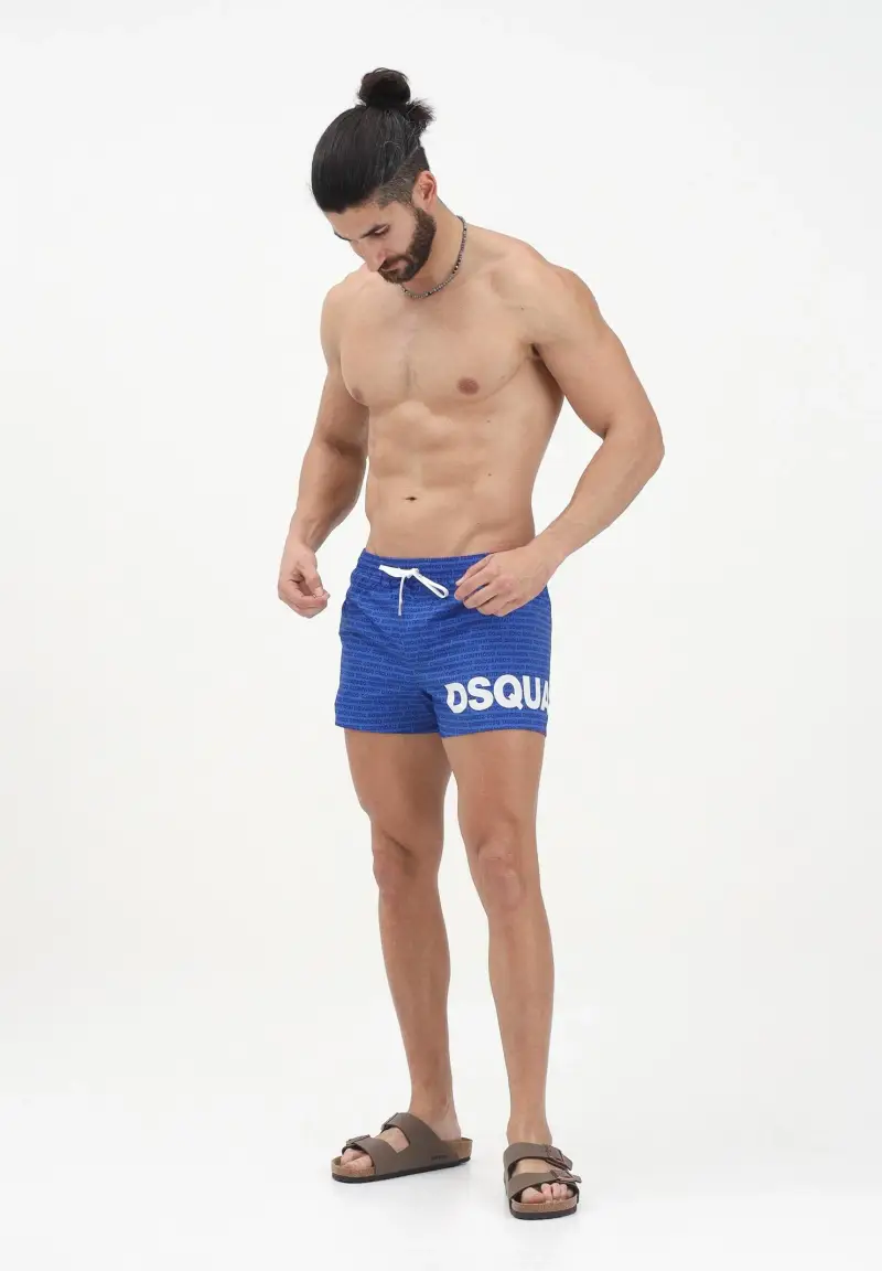 Shorts mare blu da uomo con logo all-over miniatura 2
