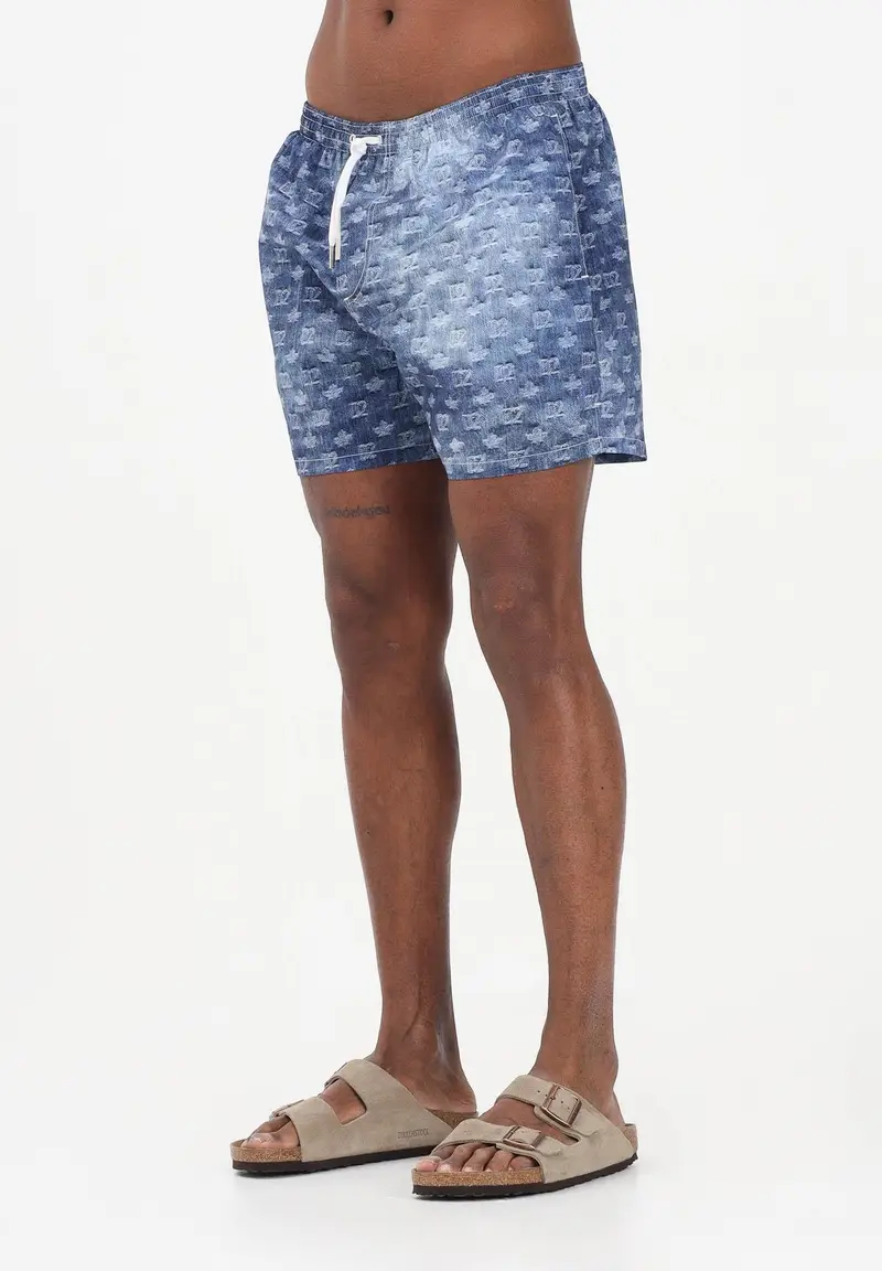 Shorts mare blu da uomo con stampa monogram effetto denim