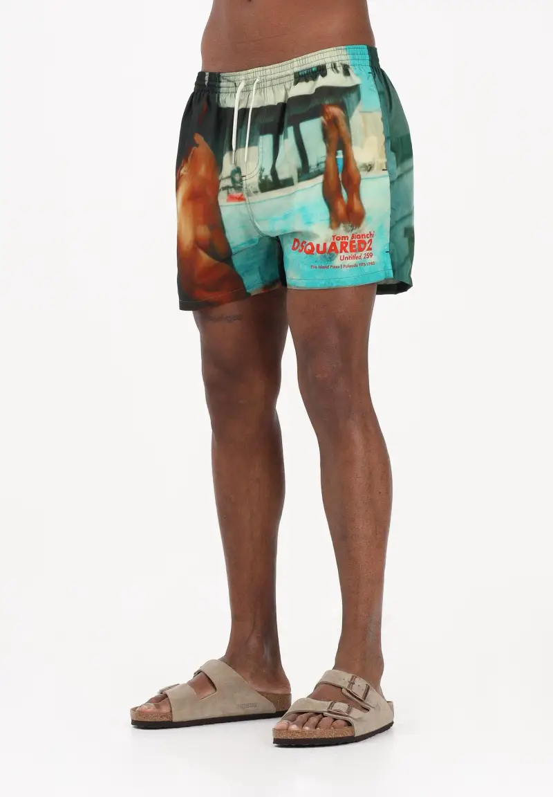 Shorts mare multicolore da uomo con stampa fotografica all-over