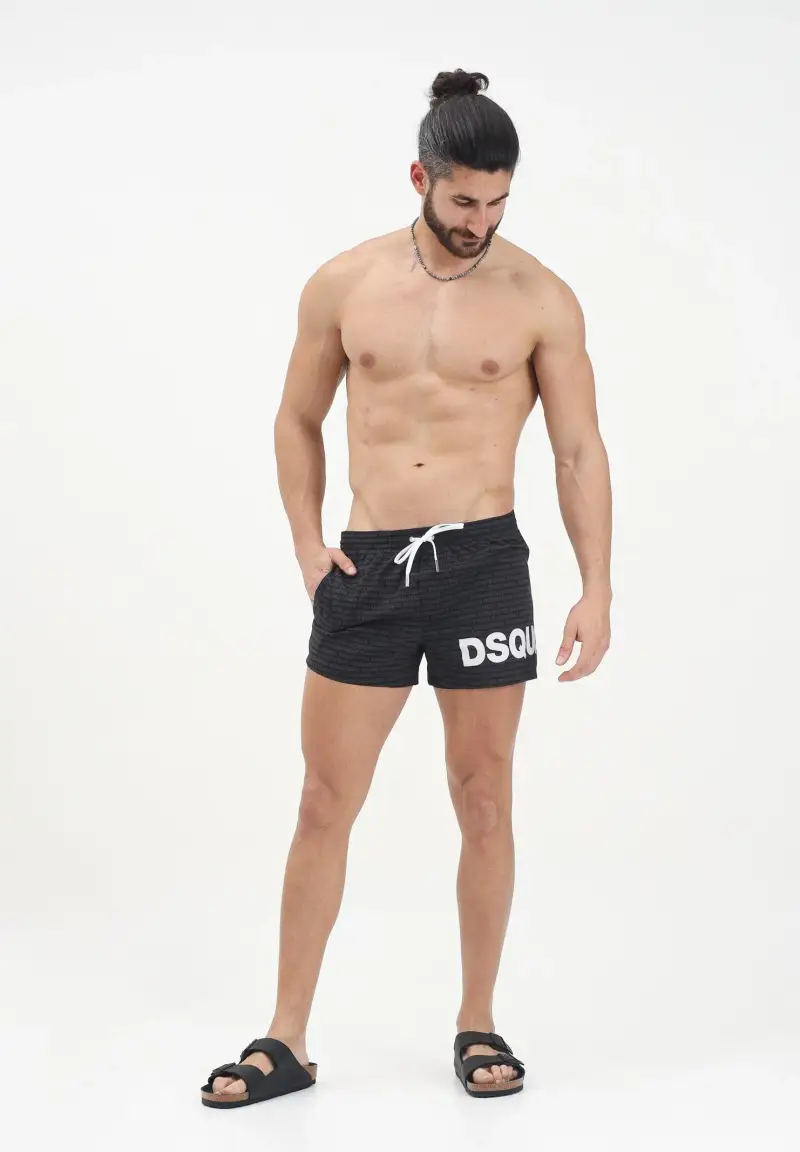 Shorts mare nera da uomo con logo all-over miniatura 2